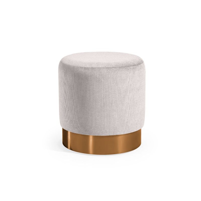 Puff estofado em branco com base em cor bronze