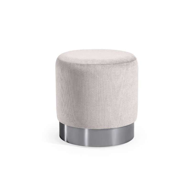 Puff estofado em branco com base em cor prateado