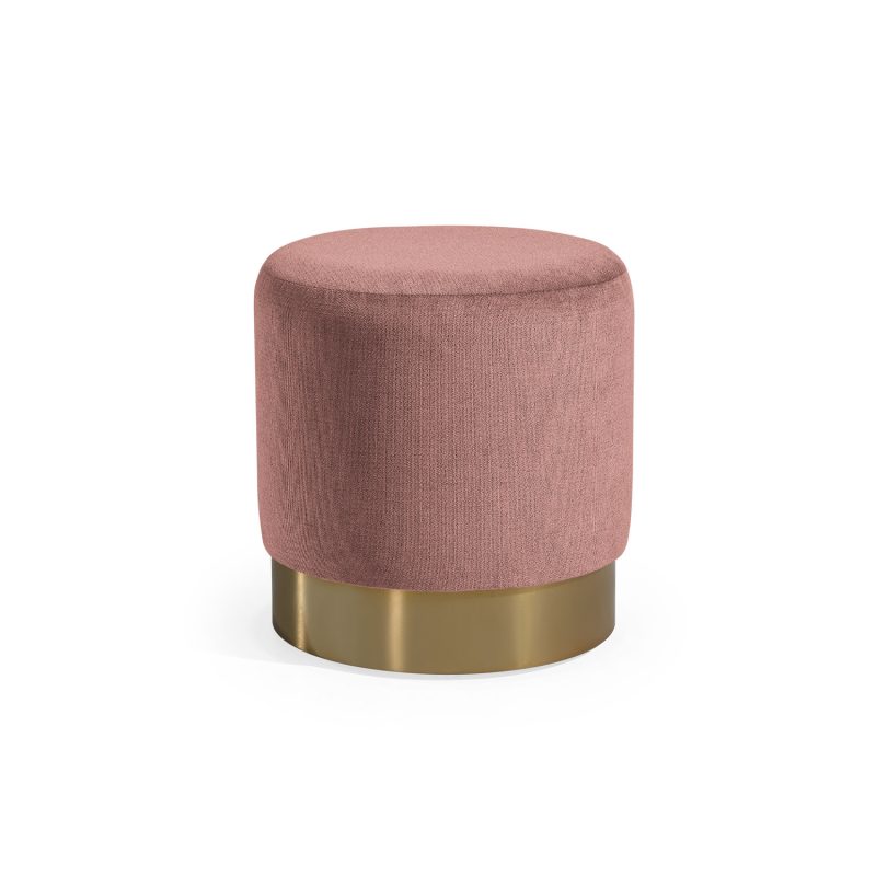 Puff estofado em rosa com base em cor dourado