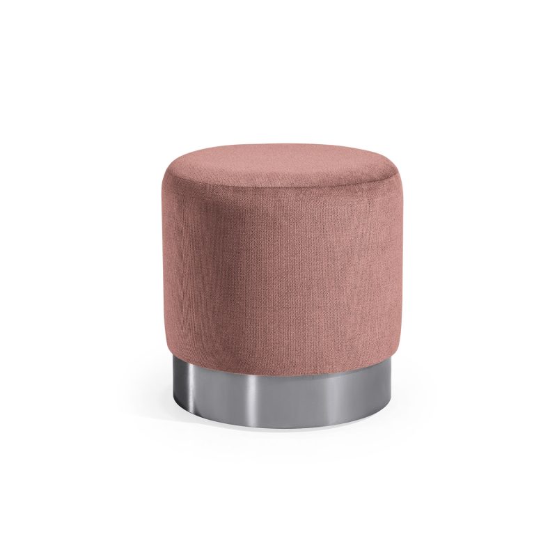 Puff estofado em rosa com base em cor prateado