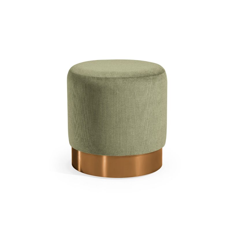 Puff estofado em verde com base em cor bronze
