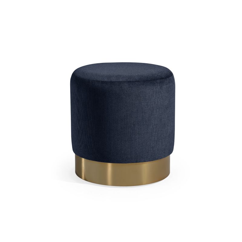 Puff estofado em azul com base em cor dourado