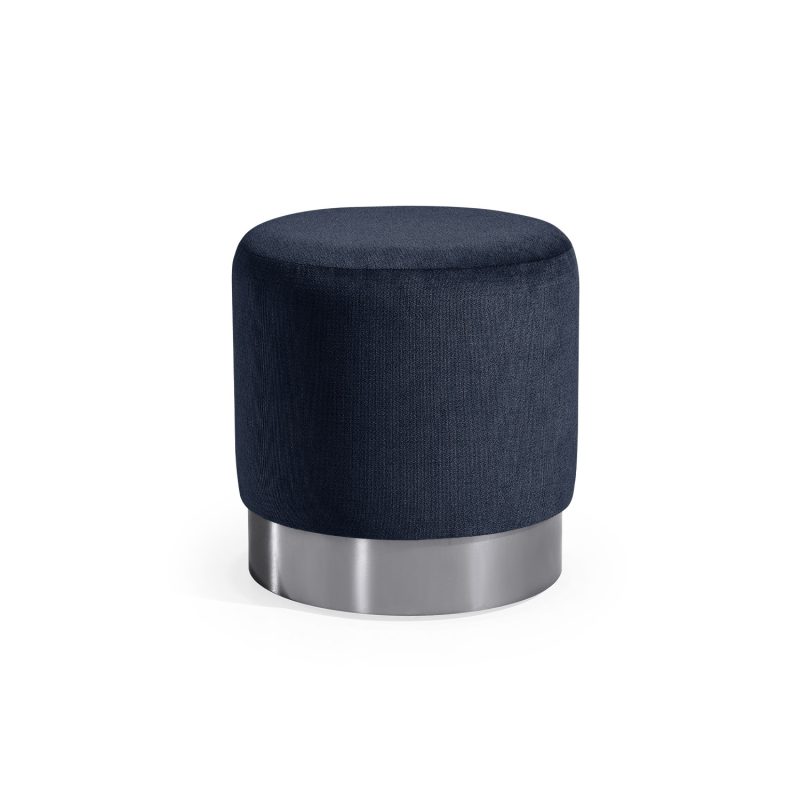 Puff estofado em azul com base em cor prateado