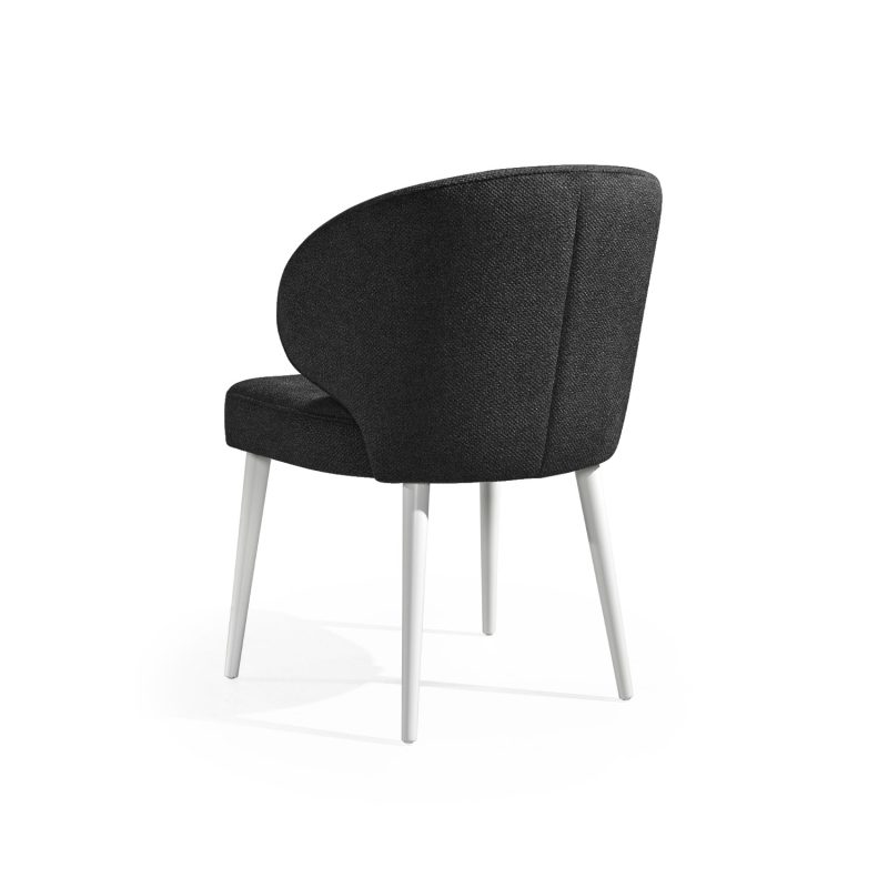 Cadeira estofada em preto com pés em branco