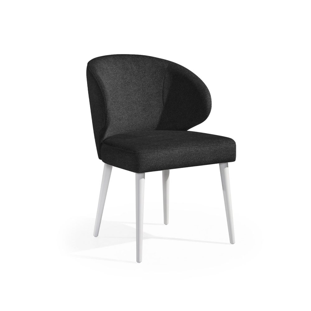 Cadeira estofada em preto com pés em branco