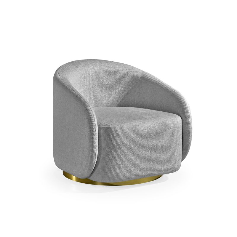 Cadeirão Estofado em Cinza com Base em Dourado