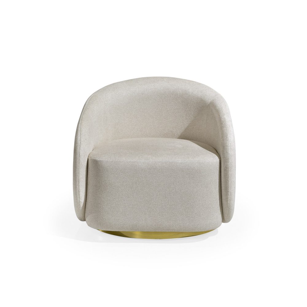 Cadeirão Estofado em Branco com Base em Dourado