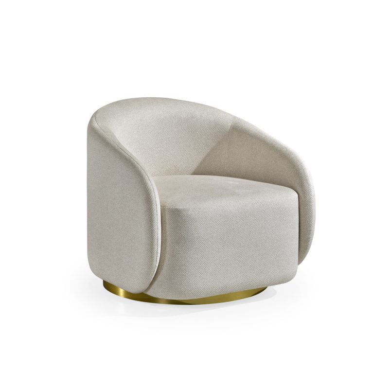 Cadeirão Estofado em Branco com Base em Dourado
