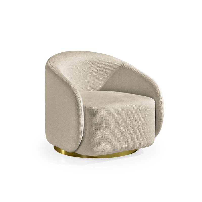 Cadeirão Estofado em Bege com Base em Dourado