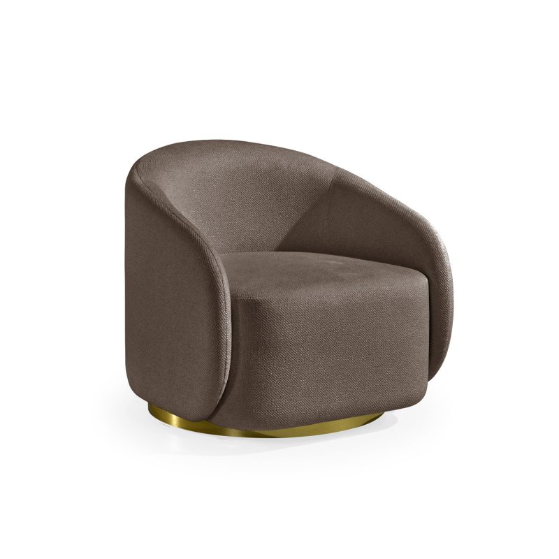 Cadeirão Estofado em Castanho com Base em Dourado