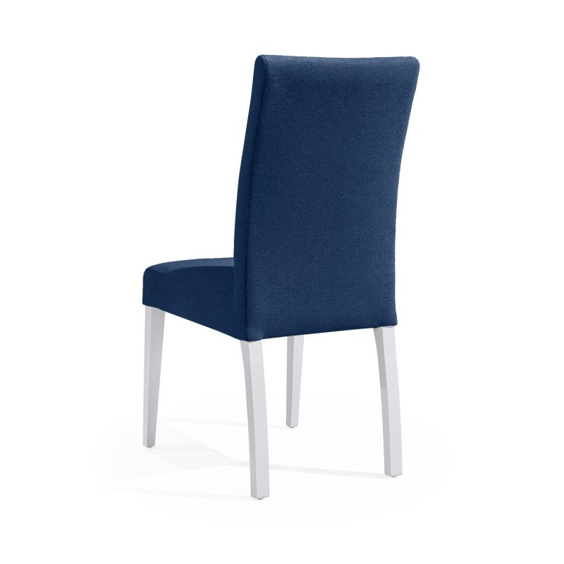 Cadeira Estofada em Azul com Pés em Lacado Branco