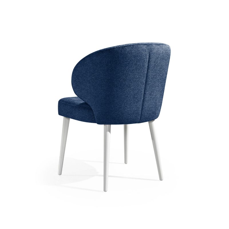 Cadeira estofada em azul com pés em branco