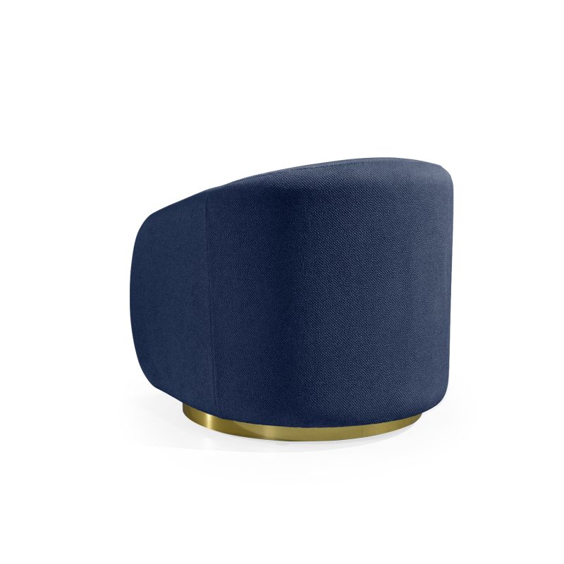 Cadeirão Estofado em Azul com Base em Dourado