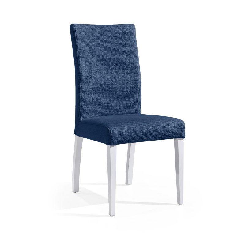 Cadeira Estofada em Azul com Pés em Lacado Branco