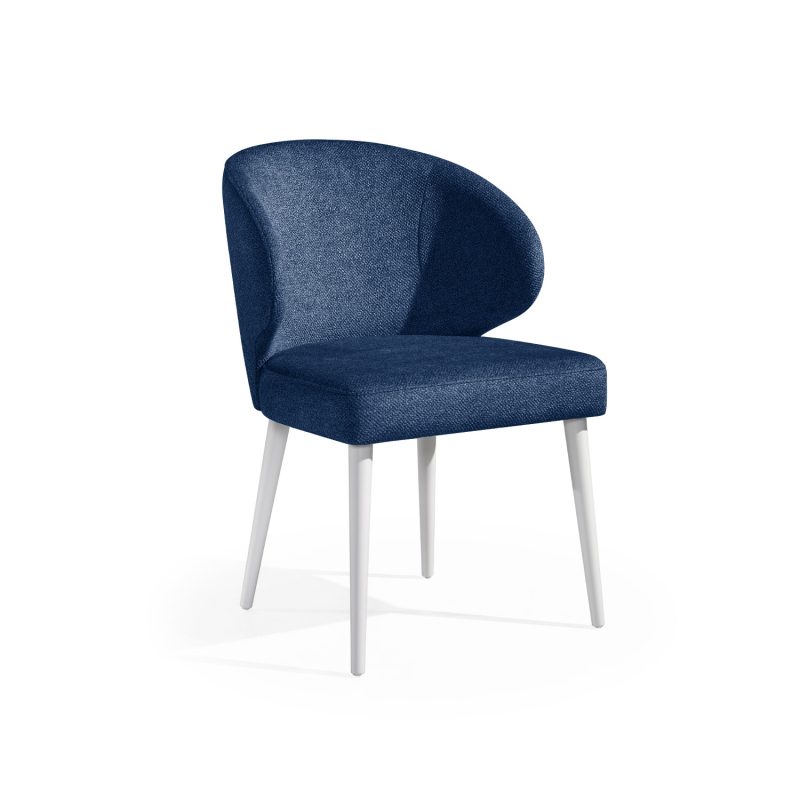 Cadeira estofada em azul com pés em branco