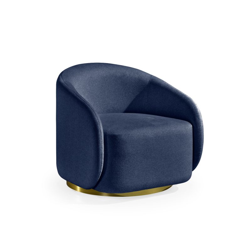 Cadeirão Estofado em Azul com Base em Dourado