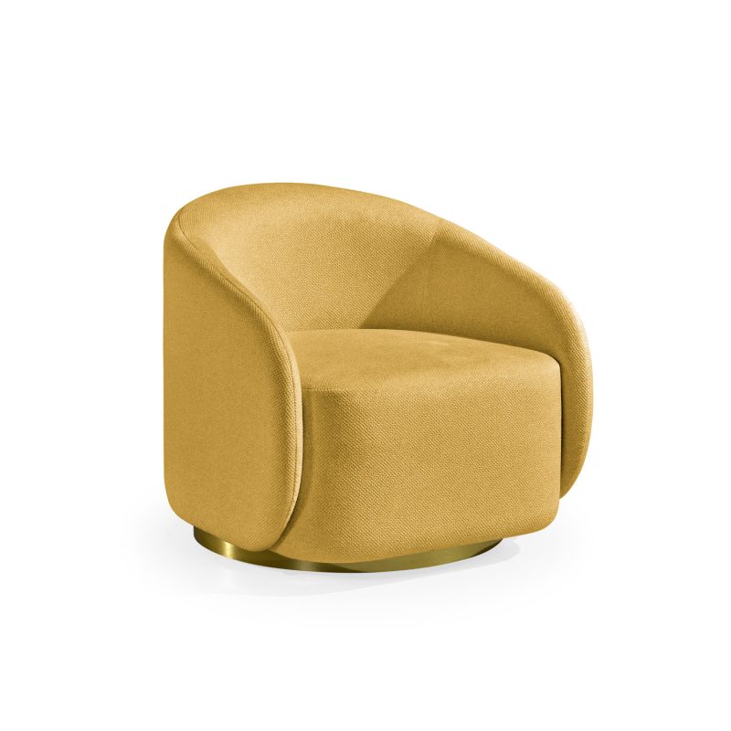 Cadeirão Estofado em Amarelo com Base em Dourado