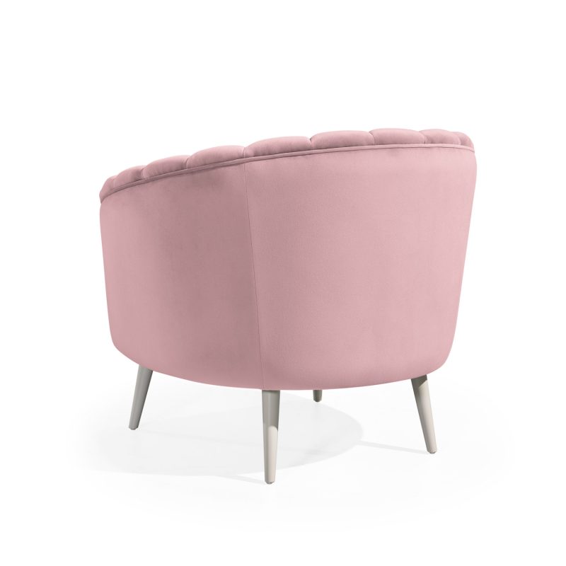 Cadeirão com Gomos estofado em Rosa com Pés em Bege Claro