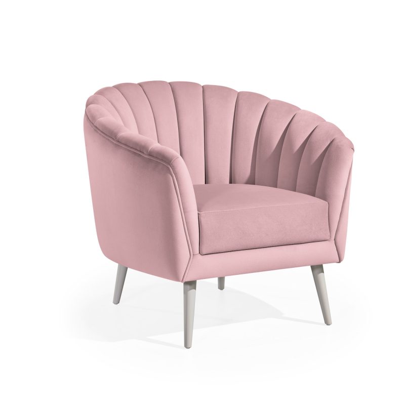 Cadeirão com Gomos estofado em Rosa com Pés em Bege Claro