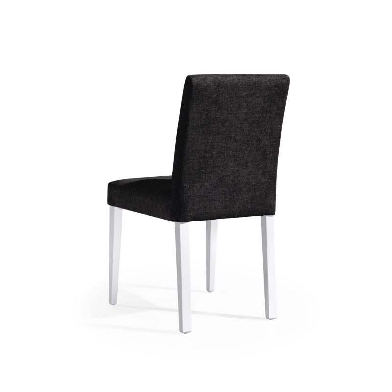 Cadeira estofada em preto com pés em branco
