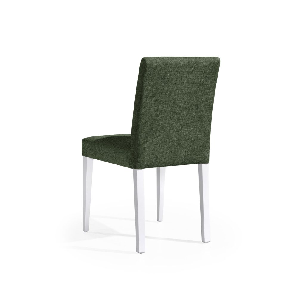 Cadeira estofada em verde com pés em branco