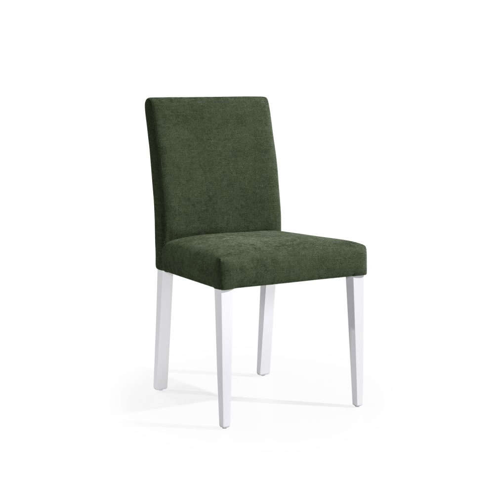 Cadeira estofada em verde com pés em branco