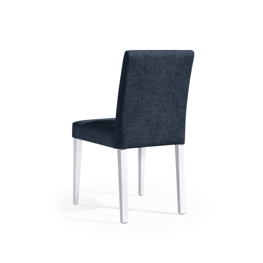 Cadeira estofada em azul escuro com pés em branco