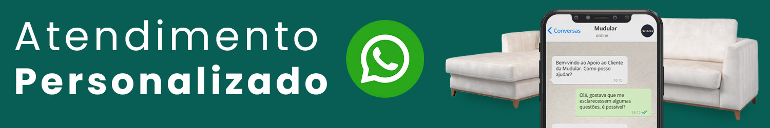 Texto "Atendimento Personalizado" junto a logo do WhatsApp e sofá