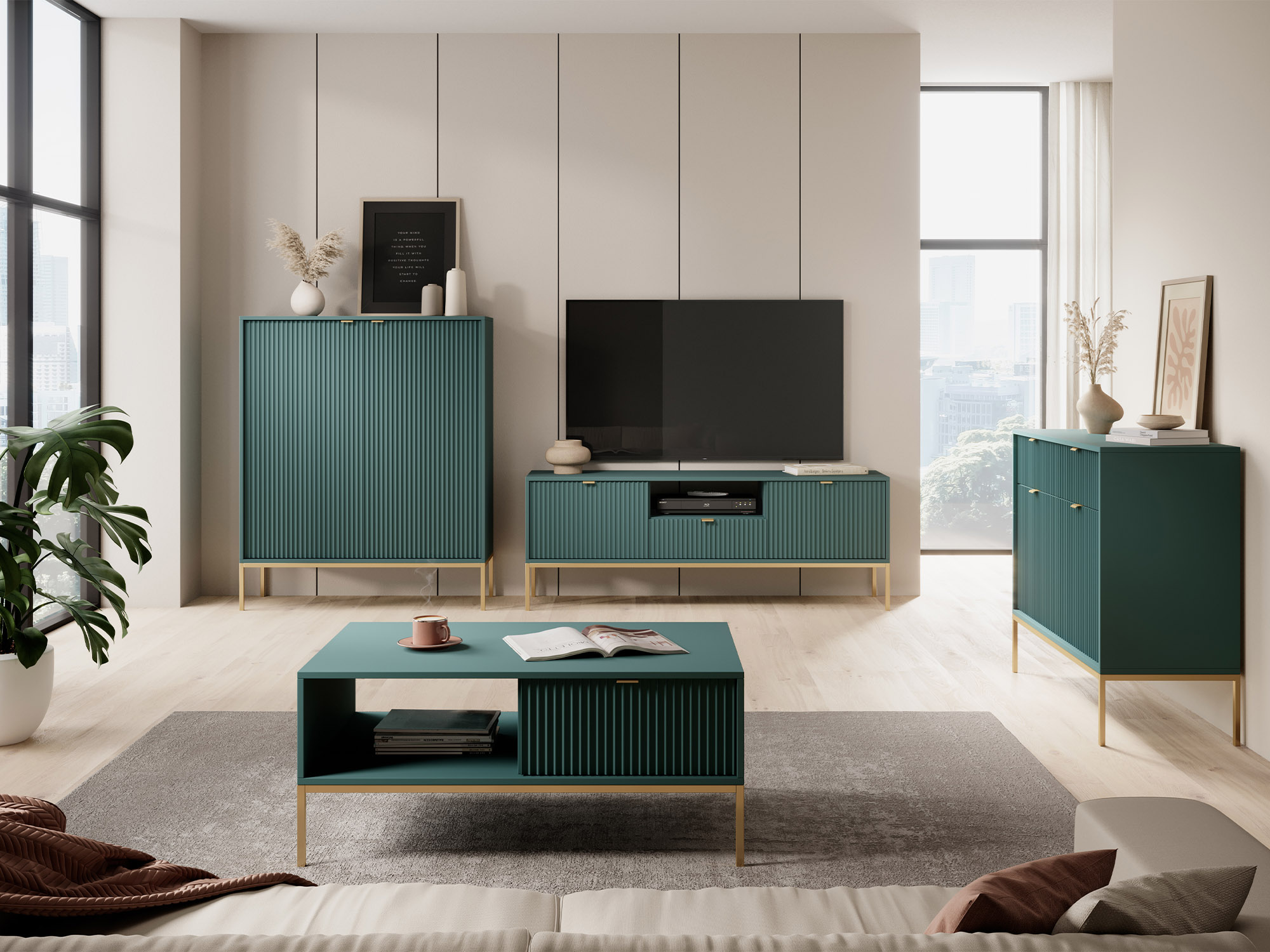 Sala de Estar Nova em Verde com Pés em Dourado - Mudular Pack Sala de Estar Nova - Image 1