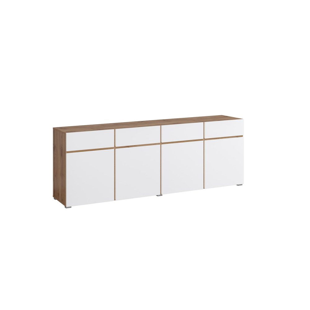 Aparador Cross - Branco + Carvalho Wotan, Comprimento de 224 cm